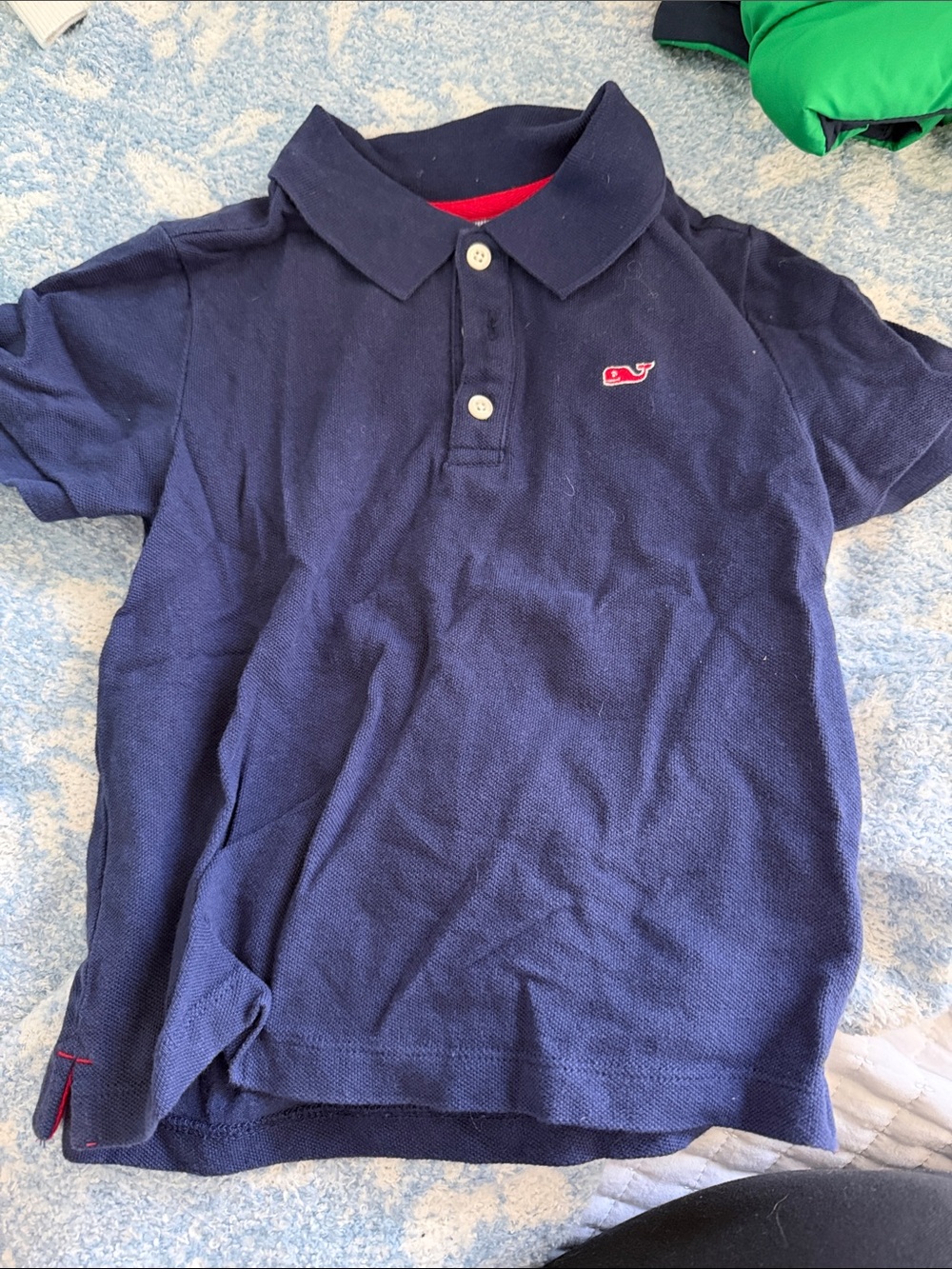 Vineyard Vines Navy Polo with Red Whale Logo